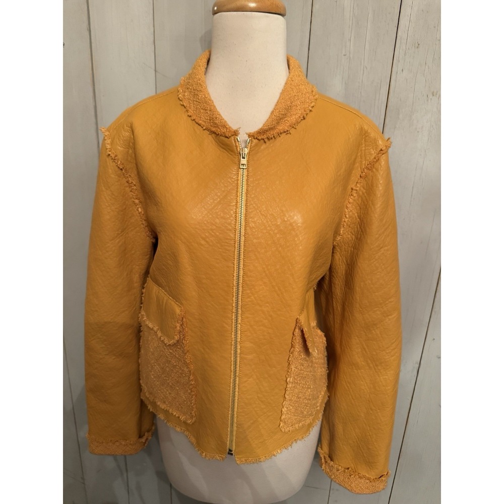 St. John Women XL Boulce Contrast Lined Leather Zip Jacket NWT 2,895$ Italy Made